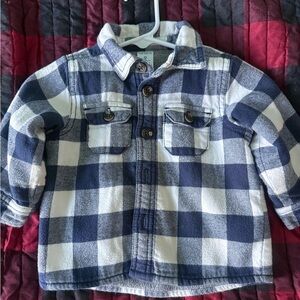 Blue and White Plaid Button-Up Shirt